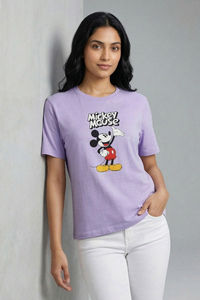 Zivame Mickey Mouse Knit Cotton Loungewear Top - Pastel Lilac — thumbnail 2
